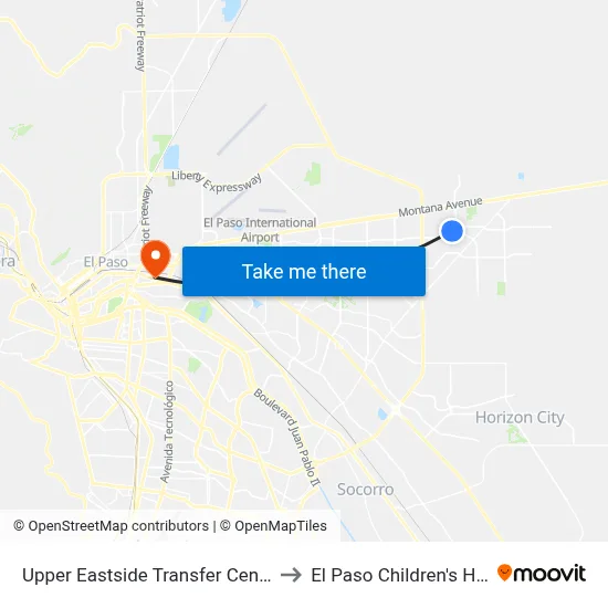 Upper Eastside Transfer Center Bay A to El Paso Children's Hospital map