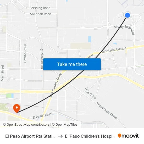 El Paso Airport Rts Station to El Paso Children's Hospital map