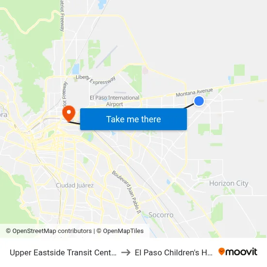 Upper Eastside Transit Center Bay D to El Paso Children's Hospital map