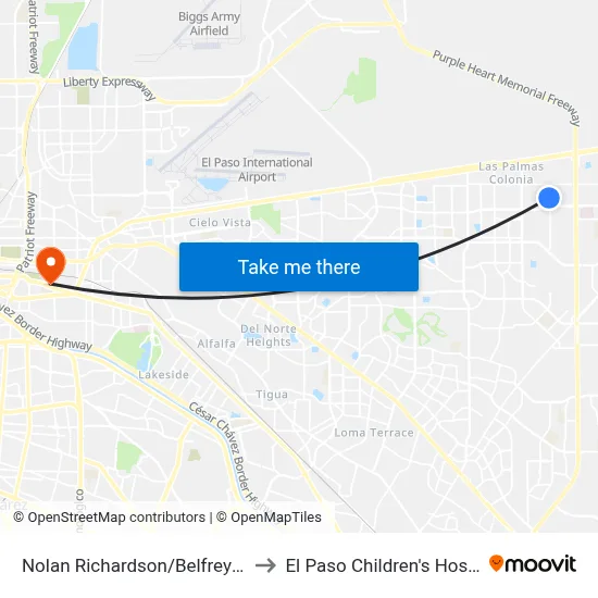 Nolan Richardson/Belfrey Park to El Paso Children's Hospital map