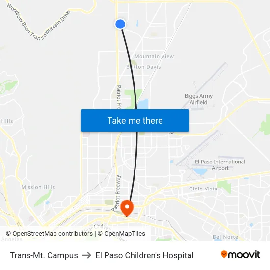Trans-Mt. Campus to El Paso Children's Hospital map