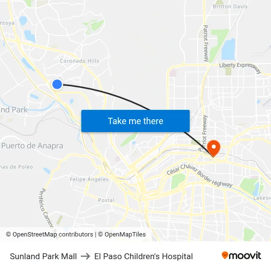 Sunland Park Mall to El Paso Children's Hospital map