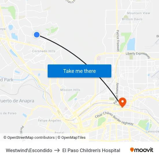 Westwind\Escondido to El Paso Children's Hospital map
