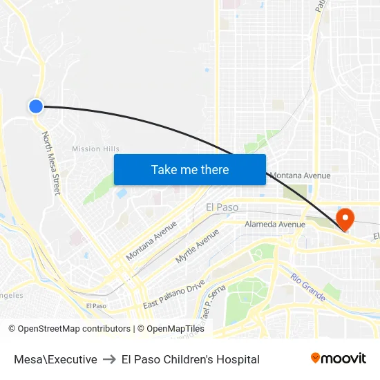 Mesa\Executive to El Paso Children's Hospital map
