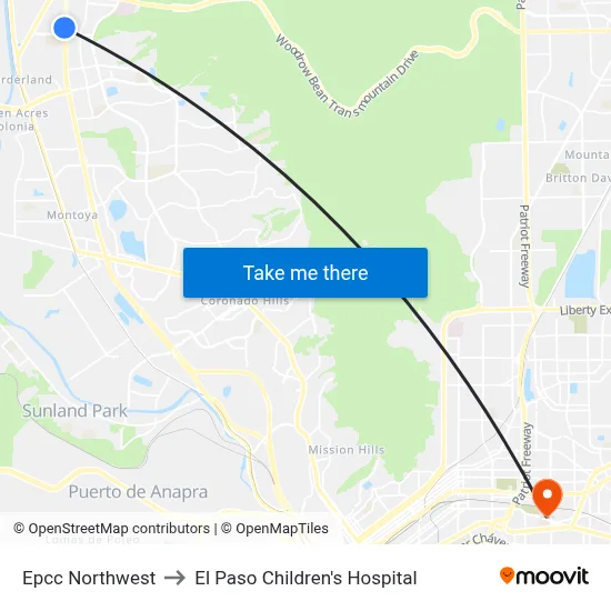 Epcc Northwest to El Paso Children's Hospital map