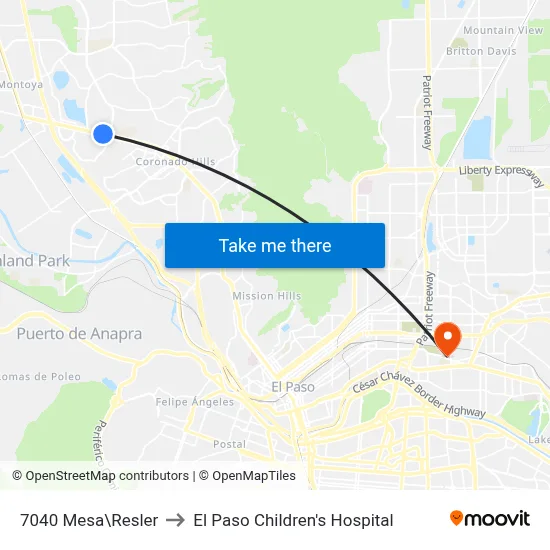 7040 Mesa\Resler to El Paso Children's Hospital map