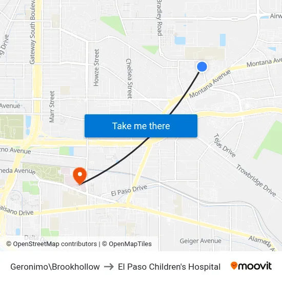 Geronimo\Brookhollow to El Paso Children's Hospital map