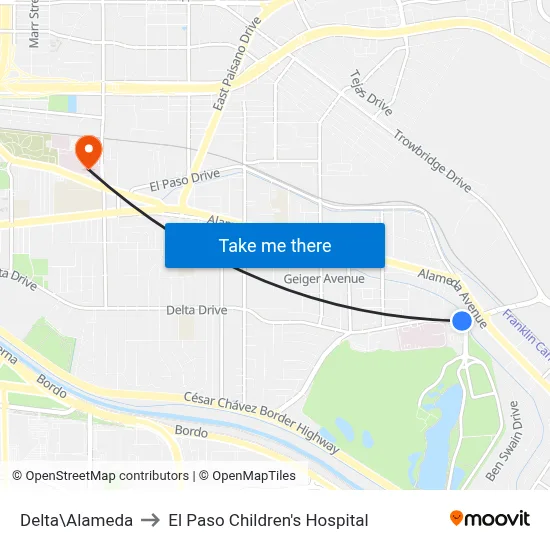 Delta\Alameda to El Paso Children's Hospital map