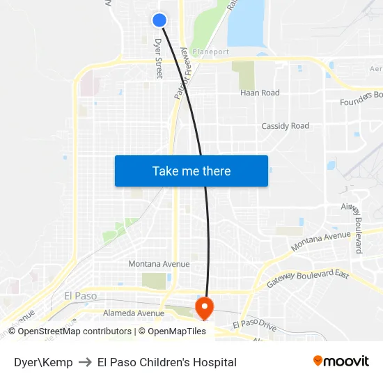 Dyer\Kemp to El Paso Children's Hospital map