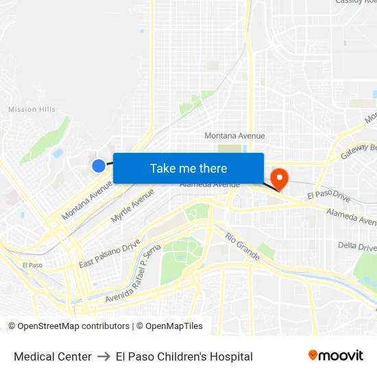 Medical Center to El Paso Children's Hospital map