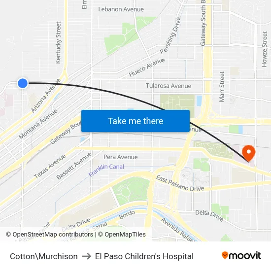 Cotton\Murchison to El Paso Children's Hospital map