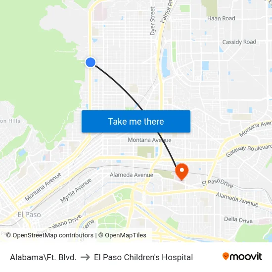 Alabama\Ft. Blvd. to El Paso Children's Hospital map