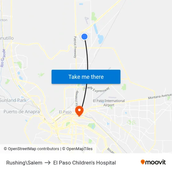 Rushing\Salem to El Paso Children's Hospital map