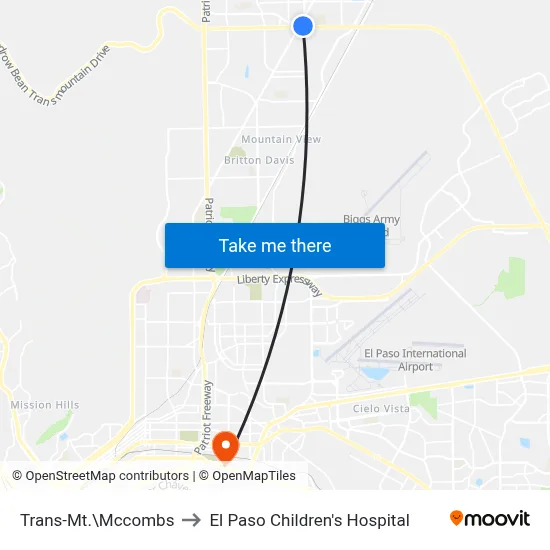Trans-Mt.\Mccombs to El Paso Children's Hospital map