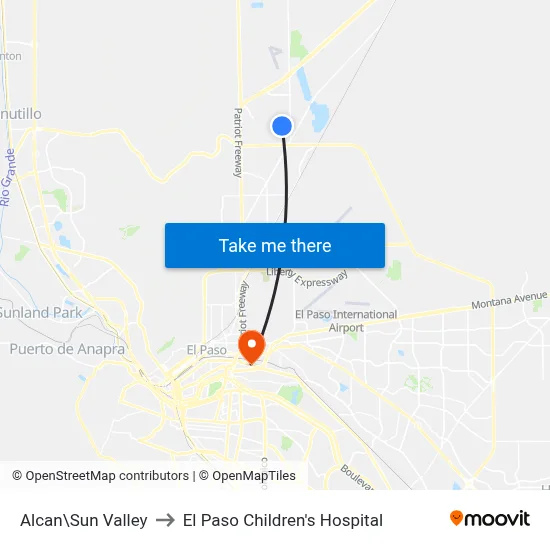 Alcan\Sun Valley to El Paso Children's Hospital map