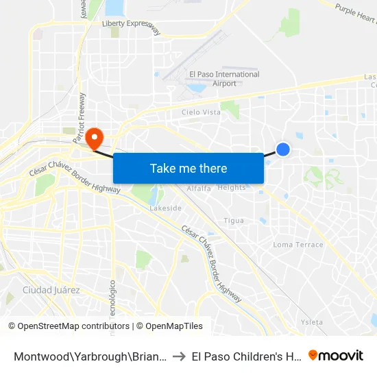 Montwood\Yarbrough\Brian Mooney to El Paso Children's Hospital map