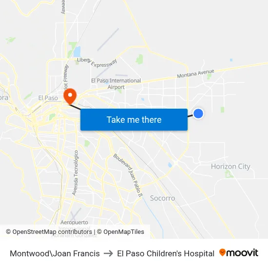Montwood\Joan Francis to El Paso Children's Hospital map