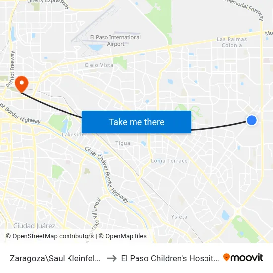 Zaragoza\Saul Kleinfeld2 to El Paso Children's Hospital map