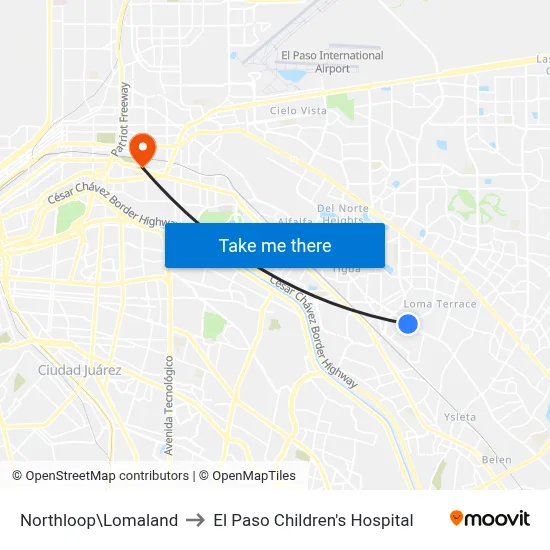 Northloop\Lomaland to El Paso Children's Hospital map