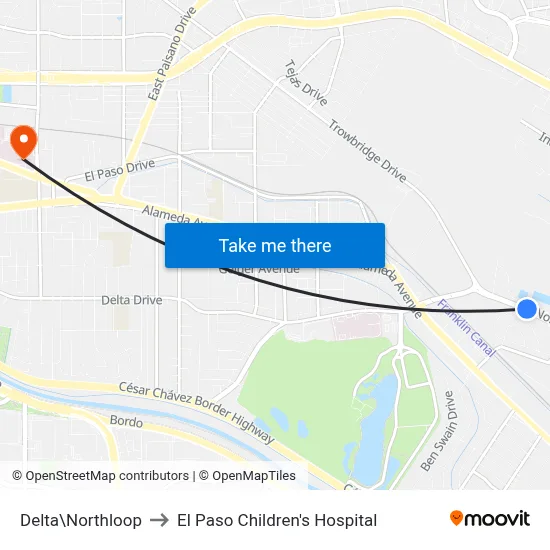 Delta\Northloop to El Paso Children's Hospital map