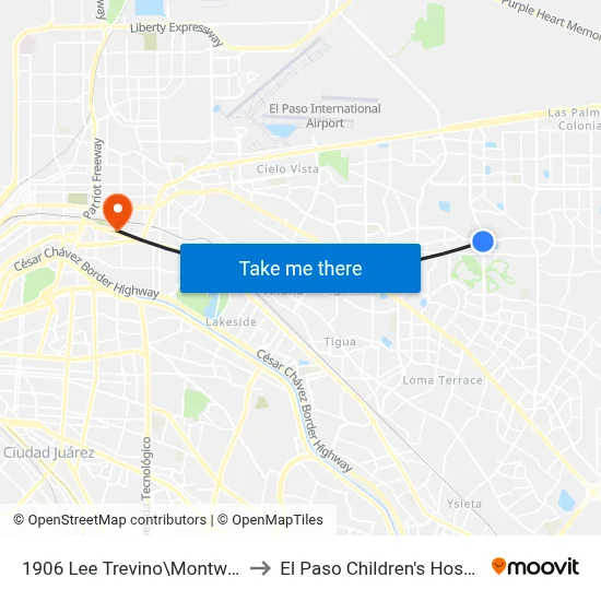 1906 Lee Trevino\Montwood to El Paso Children's Hospital map