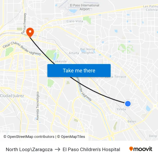 North Loop\Zaragoza to El Paso Children's Hospital map