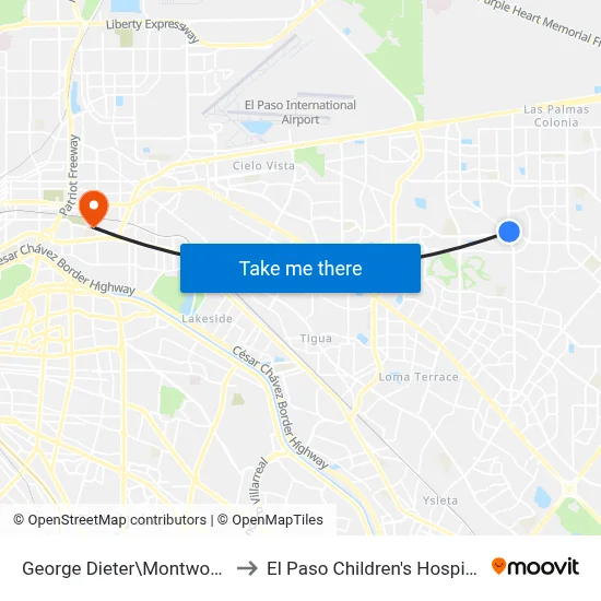 George Dieter\Montwood to El Paso Children's Hospital map