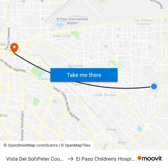 Vista Del Sol\Peter Cooper to El Paso Children's Hospital map