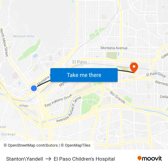 Stanton\Yandell to El Paso Children's Hospital map