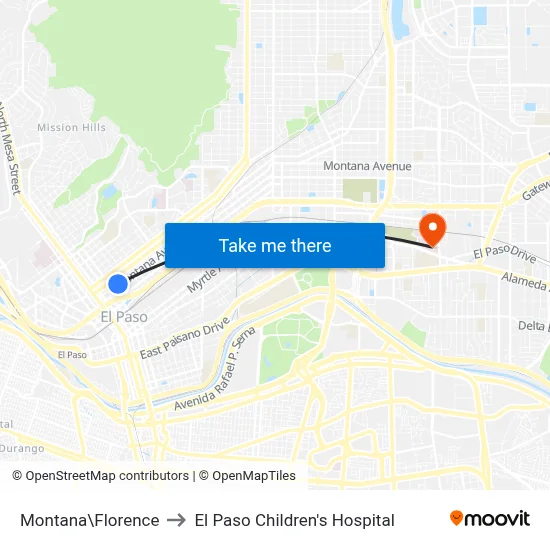 Montana\Florence to El Paso Children's Hospital map