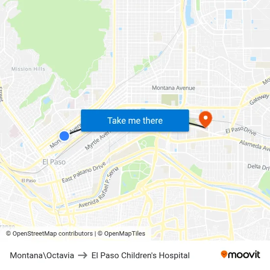 Montana\Octavia to El Paso Children's Hospital map