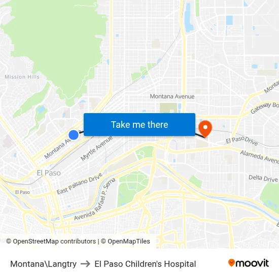 Montana\Langtry to El Paso Children's Hospital map