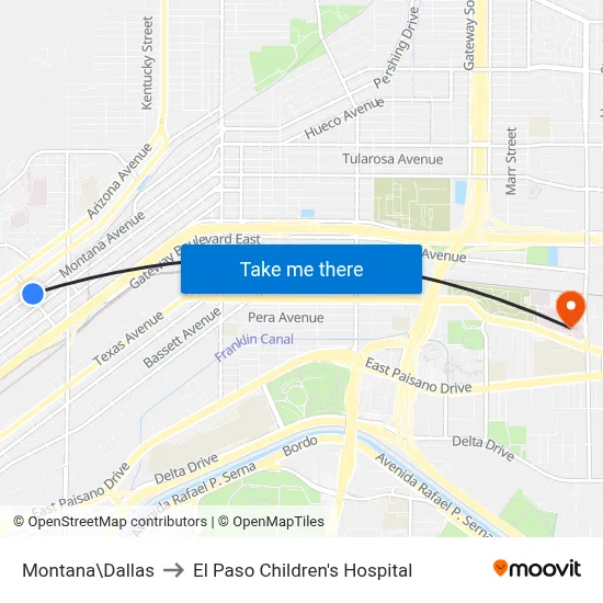 Montana\Dallas to El Paso Children's Hospital map