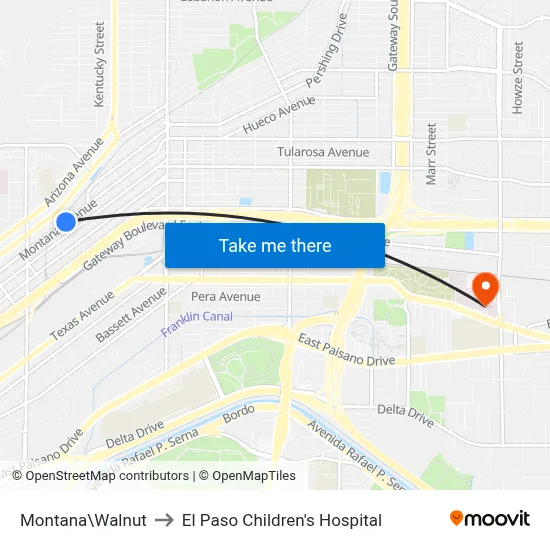 Montana\Walnut to El Paso Children's Hospital map