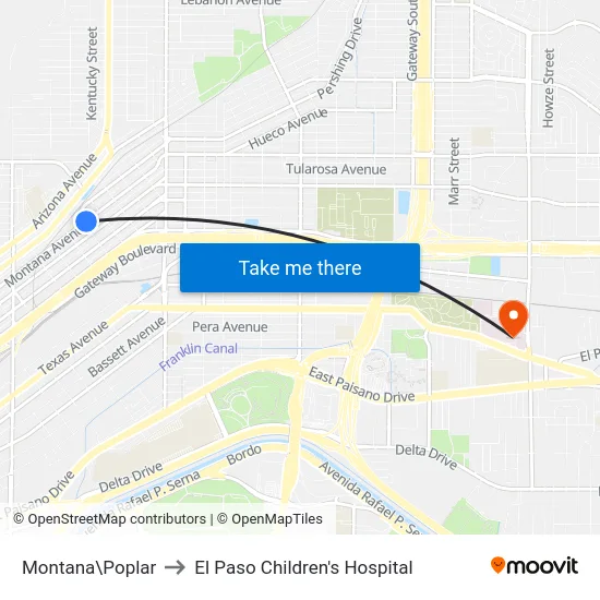 Montana\Poplar to El Paso Children's Hospital map