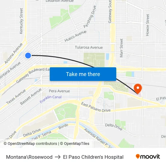 Montana\Rosewood to El Paso Children's Hospital map