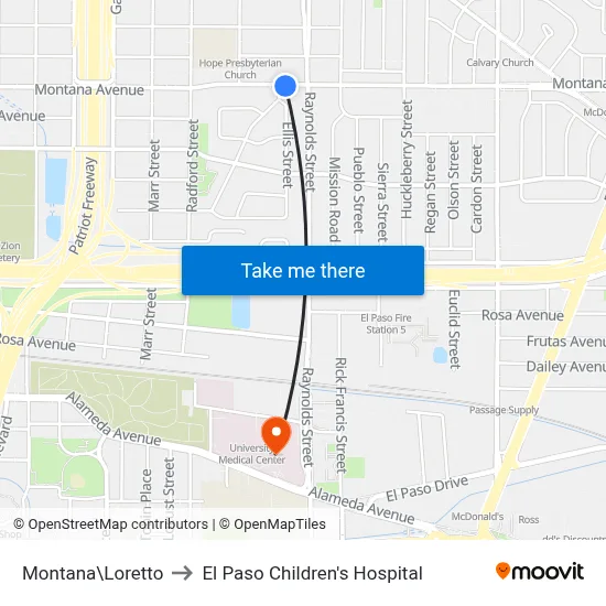 Montana\Loretto to El Paso Children's Hospital map