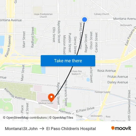 Montana\St.John to El Paso Children's Hospital map