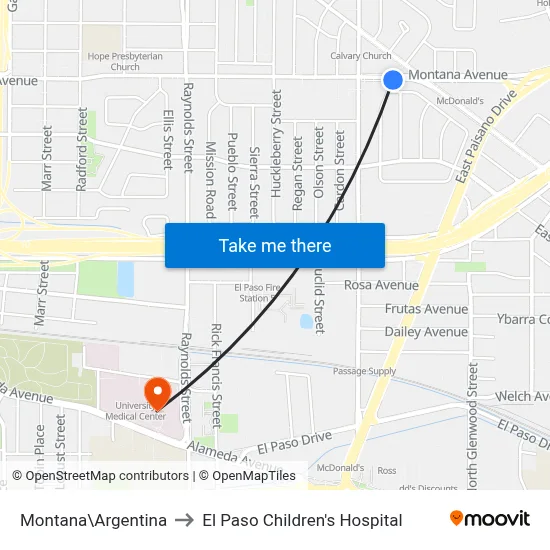 Montana\Argentina to El Paso Children's Hospital map