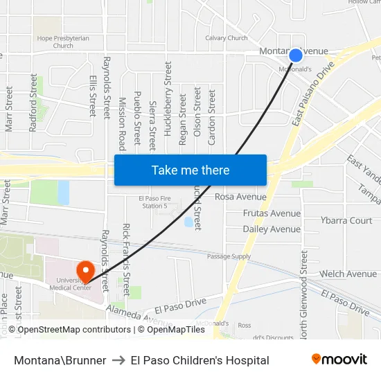 Montana\Brunner to El Paso Children's Hospital map