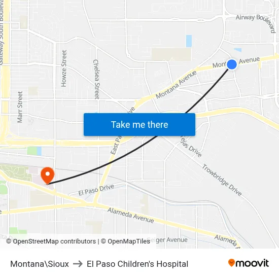 Montana\Sioux to El Paso Children's Hospital map