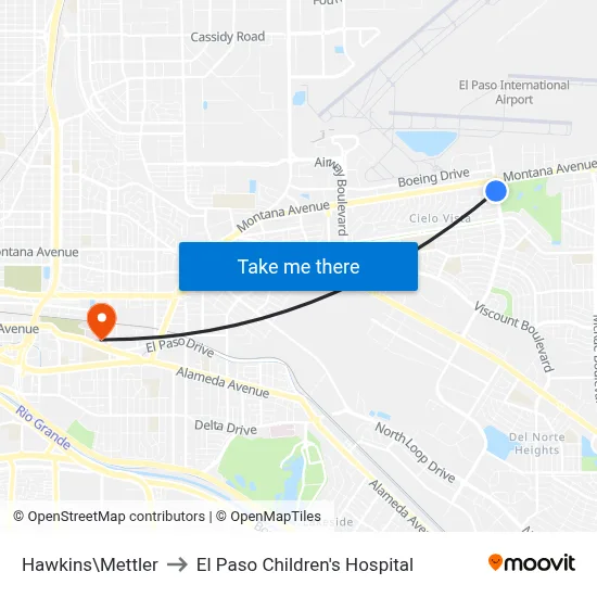 Hawkins\Mettler to El Paso Children's Hospital map