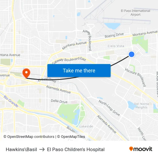 Hawkins\Basil to El Paso Children's Hospital map