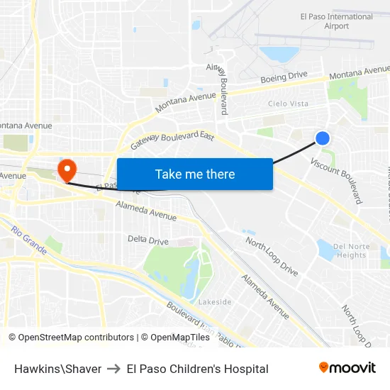 Hawkins\Shaver to El Paso Children's Hospital map