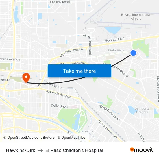Hawkins\Dirk to El Paso Children's Hospital map