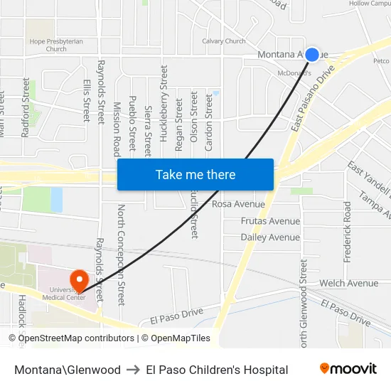 Montana\Glenwood to El Paso Children's Hospital map