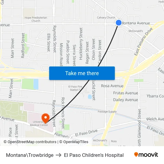 Montana\Trowbridge to El Paso Children's Hospital map