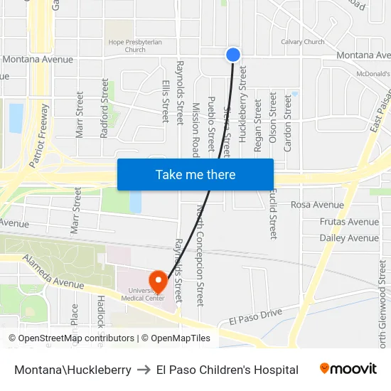 Montana\Huckleberry to El Paso Children's Hospital map