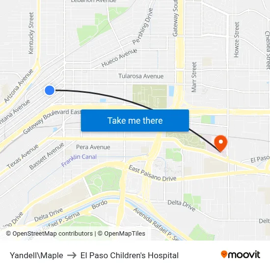 Yandell\Maple to El Paso Children's Hospital map