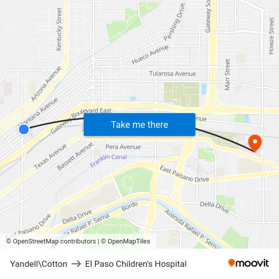 Yandell\Cotton to El Paso Children's Hospital map